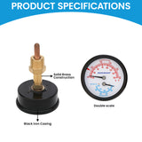 MEASUREMAN Commercial Tridicator Boiler Gauge Kit, 2.5" Dial, 0-200 PSI (ft H₂O) & 70-320°F, 1/4" NPT Back Mount with 1/2" NPT Adapter and O-Ring（2.95'' Stem）