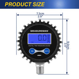 MEASUREMAN 2-1/2" Dial Size Digital Air Pressure Gauge with 1/4'' NPT Bottom Connector and Protective Boot, 0-250psi, Accuracy 1%, Battery Powered with LED Light
