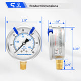 MEASUREMAN PRO 2.5'' Glycerin Filled Pressure Gauge, 0-60psi/kpa, 304 Stainless Steel Case, 1/4" NPT Lower Mount,for Pool Sand Filter, Water Pump, Propane, Coolant, CO2, Gas Test