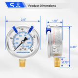 MEASUREMAN PRO 2.5'' Glycerin Filled Pressure Gauge, 0-200psi/kpa, 304 Stainless Steel Case, 1/4" NPT Lower Mount,for Air Compressor, Shock, Water System, Well Pump, Tank, Pipe Test
