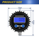 MEASUREMAN 2-1/2" Dial Size Digital Air Pressure Gauge with 1/4'' NPT Bottom Connector and Protective Boot, 0-250psi, Accuracy 1%, Battery Powered with LED Light Short Thread