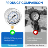 MEASUREMAN Pool Filter Pressure Gauge Replacement, 0-60 PSI, 2-inch Dial, 1/4 NPT Bottom Mount, Stainless Steel, Oil Filled, Waterproof