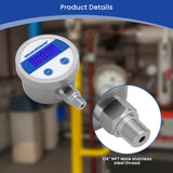 MEASUREMAN Economy Digital Pressure Gauge 2.5" Blue Backlit LCD, 0-60 PSI All Stainless Steel Case 1/4" NPT Connection 1% Accuracy