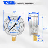 MEASUREMAN PRO 2.5'' Glycerin Filled Pressure Gauge, 0-160psi/kpa, 304 Stainless Steel Case, 1/4" NPT Lower Mount,for Pool Sand Filter, Water Pump, Propane, Coolant, CO2, Gas Test