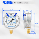 MEASUREMAN PRO 2.5'', Glycerin Filled Pressure Gauge, 0-3000psi/kpa, 304 Stainless Steel Case, 1/4" NPT Lower Mount,for Regulator, Brew Setup, Beer, Kombucha, HVAC, Hydraulic Test