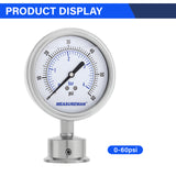 MEASUREMAN 0-60 PSI Sanitary Pressure Gauge - Liquid Filled Stainless Steel for Brewery & Food Processing, 4" Dial with 1.5" Tri-Clamp Bottom Mount