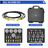 MEASUREMAN Hydraulic Pressure Test Kit with 5 Gauges (10/100/280/400/700bar, Max 10000psi/60Mpa), 13 Test Couplings, 14 Tee Connectors, 5 Test Hoses, for Excavator and Construction Machinery