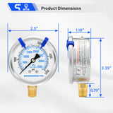 MEASUREMAN PRO 2.5'', Glycerin Filled Pressure Gauge, 0-5000psi/kpa, 304 Stainless Steel Case, 1/4" NPT Lower Mount
