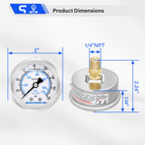 MEASUREMAN PRO 2" Dial Size, Glycerin Filled Pressure Gauge, 0-160psi/kpa, 304 Stainless Steel Case, 1/4" NPT Back Mount,for Pool Sand Filter, Water Pump, Propane, Coolant, CO2, Gas, Test
