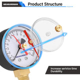 MEASUREMAN 2” Air Pressure Gauge, 0-15 PSI, Black Steel Case, Red Memory Pointer, Brass Fittings, Durable Plastic Lens, Radial Mount for Accurate Pressure Monitoring