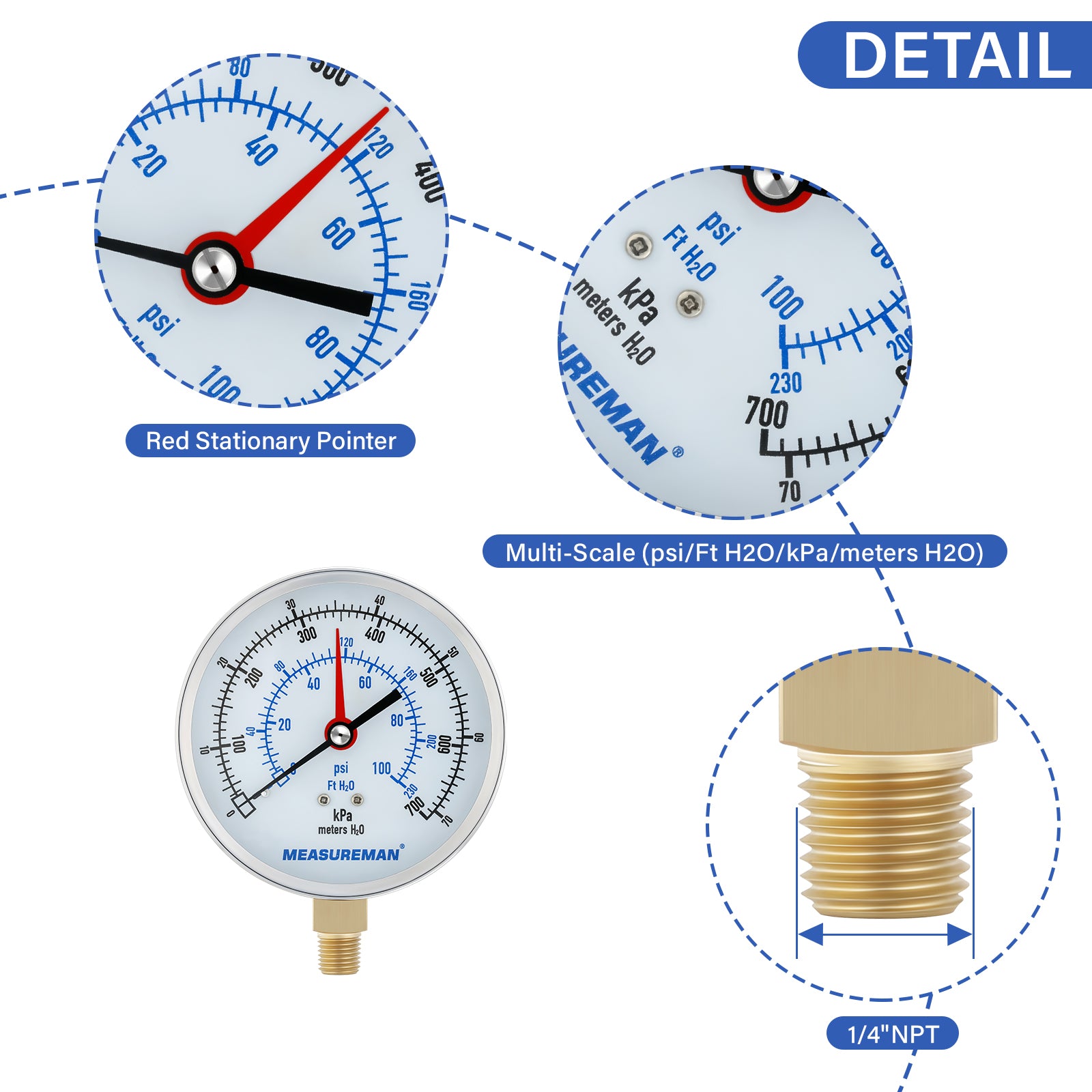 Measureman Drucktest-Set Für Erdgas/LP-Gas – Manometer 0-10 W.C., Mit Schlauch & Adapter. Perfekt Für Die Überprüfung Des Krümmerdrucks.