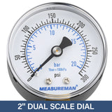 MEASUREMAN Air Over Water Test Kit, 2” Dial, 0-300 PSI, 1/4” NPT Top Mount with 3/4” Female Hose Connection for Leak Detection and Pressure Testing
