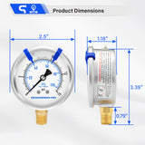 MEASUREMAN PRO 2.5'' Glycerin Filled Pressure Gauge, 0-15psi/kpa, 304 Stainless Steel Case, 1/4" NPT Lower Mount,for Pool Sand Filter, Water Pump, Propane, Coolant, CO2, Gas Test