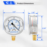 MEASUREMAN PRO 2" Dial Size, Glycerin Filled Pressure Gauge, 30inHg-0 Vacuum Pressure Gauge,304 Stainless Steel Case, 1/4" NPT Lower Mount, Lead-Free