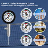 MEASUREMAN Multi-Sport Ball Pressure Gauge with Deflation Button 0-20PSI/0-1.4 Bar & Color-Coded, 3.6x1.8in Lightweight for Soccer, Football, Basketball, Volleyball Pressure Measurement