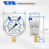 MEASUREMAN PRO 2.5'' Glycerin Filled Pressure Gauge, 0-100psi/kpa, 304 Stainless Steel Case, 1/4" NPT Lower Mount,for Water Pump, Pneumatic Air, Well Tank, RV Hose, Gas Test