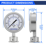 MEASUREMAN 0-60 PSI Sanitary Pressure Gauge - Liquid Filled Stainless Steel for Brewery & Food Processing, 4" Dial with 1.5" Tri-Clamp Bottom Mount