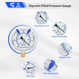MEASUREMAN PRO 2.5'' Glycerin Filled Pressure Gauge, 30inHg-0 Vacuum,304 Stainless Steel Case, 1/4" NPT Lower Mount,for Air Conditioning Line, Tank, Air Pump, HVAC Test