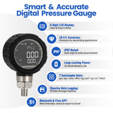 MEASUREMAN 65mm Digital Industrial Pressure Gauge 0–10000 PSI, 0.4% FS, Stainless Steel, 1/4" NPT Lower Mount, Bluetooth LCD Backlight, Extreme High-Pressure Hydraulic & Industrial Systems