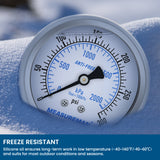 MEASUREMAN 2-1/2 Inch High Pressure Gauge, 0-300 PSI, Silicone Oil Filled, All-Weather Antifreeze, Stainless Steel Case, 1/4 NPT Lower Mount