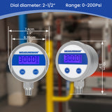 MEASUREMAN Economy Digital Pressure Gauge 2.5" Blue Backlit LCD, 0-60 PSI All Stainless Steel Case 1/4" NPT Connection 1% Accuracy