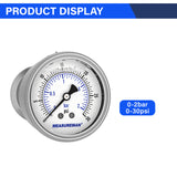 MEASUREMAN 2.5" Stainless Steel Sanitary Pressure Gauge, 0-30 PSI Glycerin Filled, Back Mount with 1.5" Tri-Clamp Diaphragm Seal for Food/Beverage/Bio Pharma