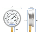 MEASUREMAN 3.5" Fire System Pressure Gauge Kit，0-300 PSI Dual Scale，1/4 NPT Lower Mount，Complete with 304 SS Pipe, 3-Way Valve and NPT Fittings，3%−2%−3% Accuracy