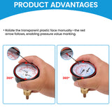 MEASUREMAN Commercial Tridicator Boiler Gauge Kit, 2.5" Dial, 0-75 PSI (ft H₂O) & 70-320°F, 1/4" NPT Back Mount with 1/2" NPT Adapter and O-Ring（2.95'' Stem）