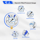 MEASUREMAN PRO 2.5'', Glycerin Filled Pressure Gauge, 0-3000psi/kpa, 304 Stainless Steel Case, 1/4" NPT Lower Mount,for Regulator, Brew Setup, Beer, Kombucha, HVAC, Hydraulic Test
