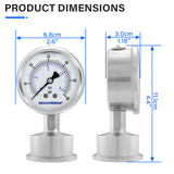 MEASUREMAN Stainless Steel Sanitary Pressure Gauge, 2.5” Dial, 0-60 PSI, Glycerin-Filled for Accuracy, 1.5” Tri Clamp Bottom Mount for Food, Dairy, and Pharmaceutical Applications