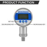 MEASUREMAN Digital Remote Pressure Gauge, 270° Rotatable Body, RS485 Data Transmission, 3-Digit LED Display for Precision Pressure Monitoring