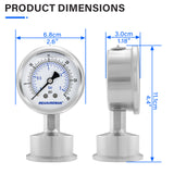 MEASUREMAN Stainless Steel Sanitary Pressure Gauge, 2.5” Dial, 0-30 PSI Range, Glycerin Filled, 1.5” Tri Clamp Bottom Mount