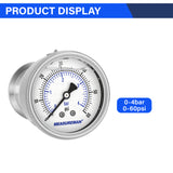MEASUREMAN 2.5" Stainless Steel Sanitary Pressure Gauge, 0-60 PSI/bar (Dual Scale), Glycerin Filled, Back Mount with 1.5" Tri-Clamp Diaphragm Seal for Food/Beverage/Bio Pharma