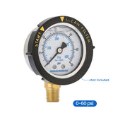 MEASUREMAN Pool Filter Pressure Gauge Replacement, 0-60 PSI, 2-inch Dial, 1/4 NPT Bottom Mount, Stainless Steel, Oil Filled, Waterproof