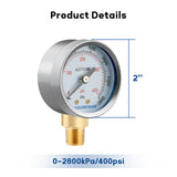 MEASUREMAN Low and High Pressure Gauges for Acetylene Regulator 0-30 psi & 0-400 psi - 2 Inches (Pair) with 1/4" Thread for LDP Regulators