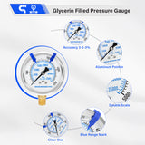 MEASUREMAN PRO 2.5'', Glycerin Filled Pressure Gauge, 0-5000psi/kpa, 304 Stainless Steel Case, 1/4" NPT Lower Mount