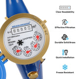 MEASUREMAN 3/4" Non-Pulsed Multi-Jet Cubic Meter Water Meter Brass Body Blue Lead-Free Outdoor Cold Water Monitor