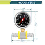 MEASUREMAN 0-15 Psi Glycerin Filled Fuel Pressure Gauge, 1.5” Dial, 304 Stainless Steel Case, 1/8” NPT Lower Mount, with 3/8” Fuel Line Adapter, Copper Tube & Fittings, Red Aluminum Pointer