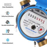 MEASUREMAN DN-15 1/2" Single-Jet Water Meter with Pulse Output Brass Body Irrigation Water AWWA C712 Certified