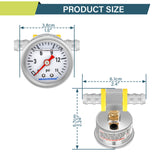 MEASUREMAN 0-15 Psi Glycerin Filled Fuel Pressure Gauge, 1.5” Dial, 304 Stainless Steel Case, 1/8” NPT Center Back Mount, with 3/8” Fuel Line Adapter, Copper Tube & Fittings, Red Aluminum Pointer
