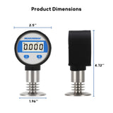 MEASUREMAN Sanitary Digital Pressure Gauge, 0-60 PSI, 2-1/2" Dial, 1/4" NPT Lower Mount & 60mm Tri-Clamp, 316 Stainless Steel, 1% FS Accuracy, Battery Powered with LED Backlight