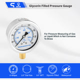 MEASUREMAN PRO 2" Dial Size, Glycerin Filled Pressure Gauge, 0-160psi/kpa, 304 Stainless Steel Case, 1/4" NPT Lower Mount, Lead-Free