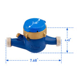 MEASUREMAN 3/4" Npt Couplings Water Meter, 20MM Measuring in Cubic Meter, Cold Water Meter for Garden or Home