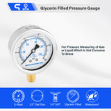 MEASUREMAN PRO 2" Dial Size, Glycerin Filled Pressure Gauge, 0-15psi/kpa, 304 Stainless Steel Case, 1/4" NPT Lower Mount, Lead-Free