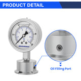MEASUREMAN Stainless Steel Sanitary Pressure Gauge, 2.5” Dial, 0-100 PSI Range, Glycerin Filled, 1.5” Tri Clamp Bottom Mount