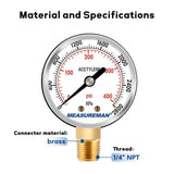 MEASUREMAN Low and High Pressure Gauges for Acetylene Regulator 0-30 psi & 0-400 psi - 2.5''Inches (Pair) with 1/4" Thread for LDP Regulators