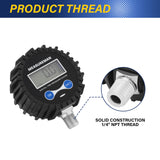 MEASUREMAN 2-1/2" Dial Size Digital Air Pressure Gauge with 1/4'' NPT Bottom Connector and Protective Boot, 0-250psi, Accuracy 1%, Battery Powered with LED Light