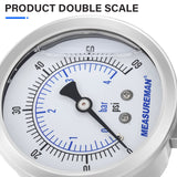 MEASUREMAN Stainless Steel Sanitary Pressure Gauge, 2.5” Dial, 0-60 PSI, Glycerin-Filled for Accuracy, 1.5” Tri Clamp Bottom Mount for Food, Dairy, and Pharmaceutical Applications