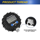 MEASUREMAN 2-1/2" Dial Size Digital Air Pressure Gauge with 1/4'' NPT Bottom Connector and Protective Boot, 0-250psi, Accuracy 1%, Battery Powered with LED Light Short Thread