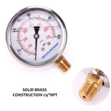 MEASUREMAN 2-1/2" Dial Size, Glycerin Filled Pressure Gauge, 0-100psi/kpa, 304 Stainless Steel Case, 1/4"NPT Lower Mount 2 Pack